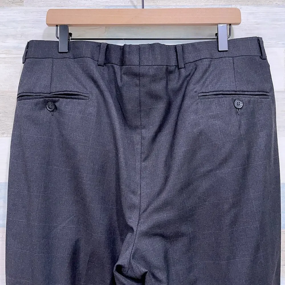 Jack Victor Wool Windowpane Suit Charcoal Gray Mens 42R 36x29 Pleated Pants
